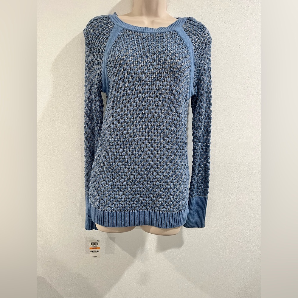 New INC. Women’s Lurex Pullover Crew Sweater, Blue , Size S
